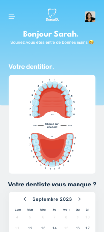 Visuel de l'application mobile DentaID pour les patients de clinique dentaire en Suisse